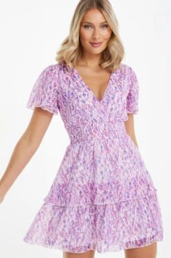 Lilac Chiffon Animal Print Mini Dress -Princess Style Shop 00100037443 XM