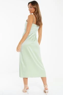 Sage Satin Knot Midi Dress -Princess Style Shop 00100037449 XB