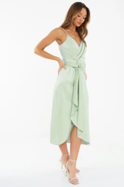 Sage Satin Knot Midi Dress -Princess Style Shop 00100037449 XS