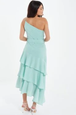 Mint Textured Chiffon One Shoulder Midaxi Dress -Princess Style Shop 00100037454 XB