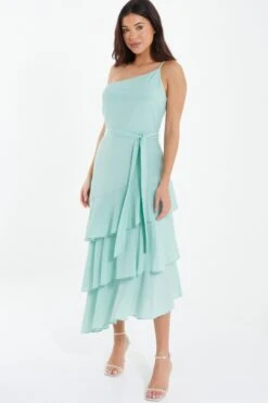Mint Textured Chiffon One Shoulder Midaxi Dress -Princess Style Shop 00100037454 XS