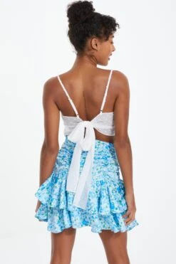 Blue Floral Ruched Mini Skirt -Princess Style Shop 00100037458 XB