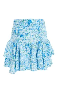 Blue Floral Ruched Mini Skirt -Princess Style Shop 00100037458 ZB