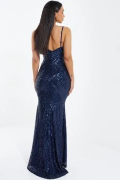 Navy Sequin Fishtail Maxi Dress 10 Navy Sequin Fishtail Maxi Dress -Princess Style Shop 00100037463 XB