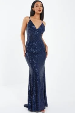 Navy Sequin Fishtail Maxi Dress 9 Navy Sequin Fishtail Maxi Dress -Princess Style Shop 00100037463 XM