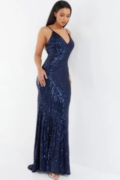 Navy Sequin Fishtail Maxi Dress 11 Navy Sequin Fishtail Maxi Dress -Princess Style Shop 00100037463 XS