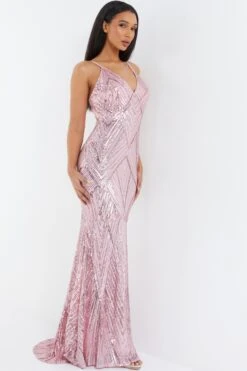 Pink Sequin Fishtail Maxi Dress -Princess Style Shop 00100037464 XS
