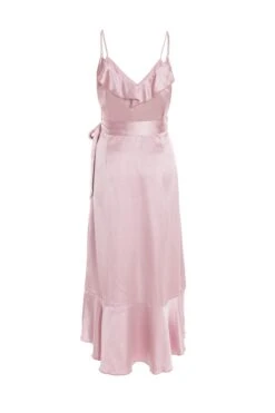 Pink Satin Wrap Frill Midi Dress -Princess Style Shop 00100037468 ZB