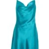 Aqua Blue Diamante Satin Mini Dress