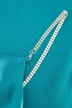 Aqua Blue Diamante Satin Mini Dress -Princess Style Shop 00100037469 ZS