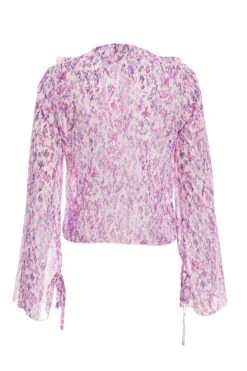 Lilac Chiffon Animal Print Frill Blouse -Princess Style Shop 00100037470 ZB