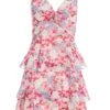 Multicoloured Floral Chiffon Tiered Mini Dress -Princess Style Shop 00100037471 ZM