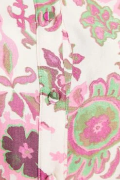 Pink Satin Paisley Print Mini Shirt Dress -Princess Style Shop 00100037473 ZS