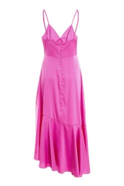Hot Pink Satin Asymmetric Midi Dress -Princess Style Shop 00100037474 ZB