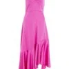 Hot Pink Satin Asymmetric Midi Dress -Princess Style Shop 00100037474 ZM