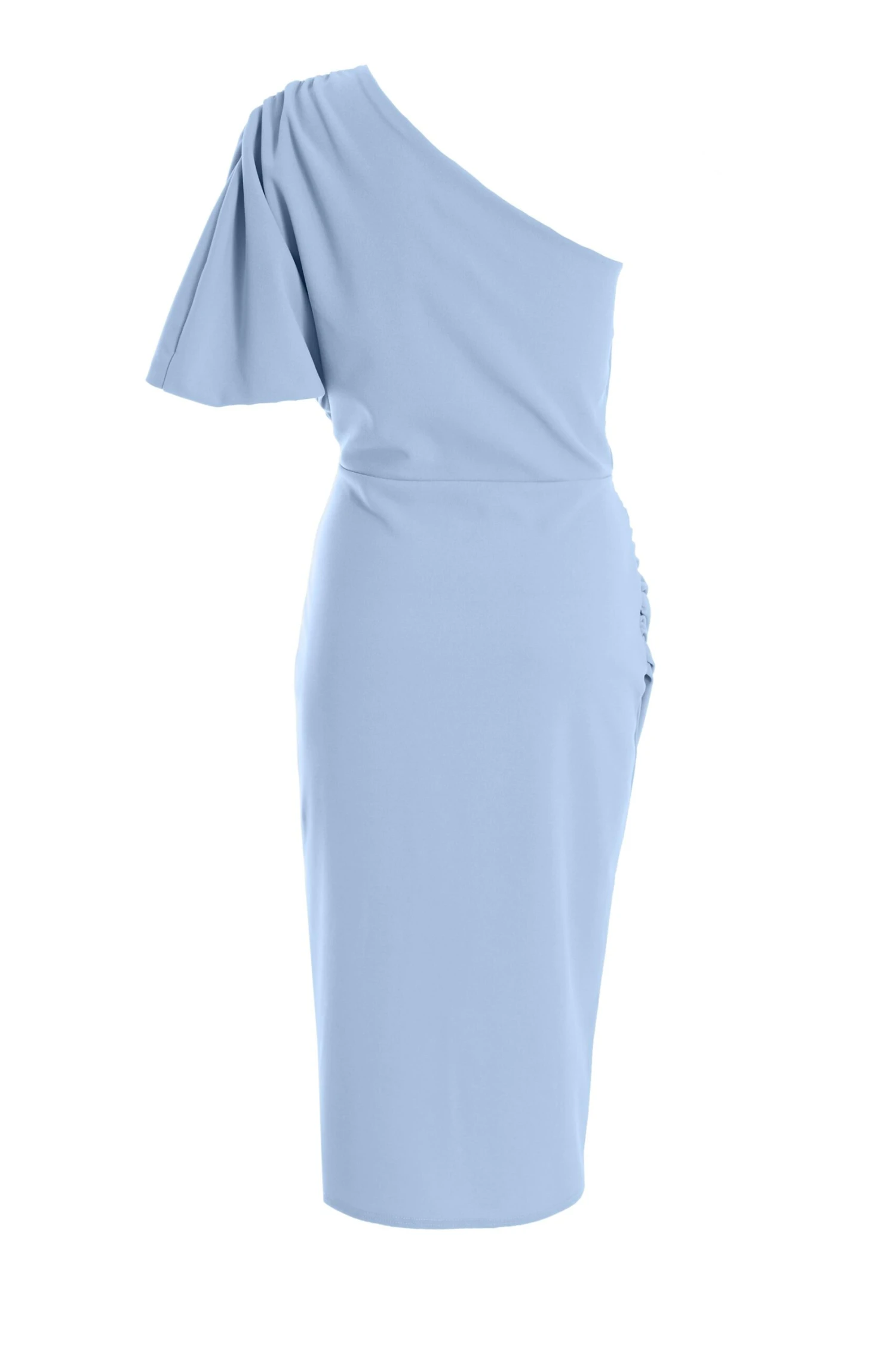 Light Blue One Shoulder Ruched Midi Dress 7 Light Blue One Shoulder Ruched Midi Dress - Image 5