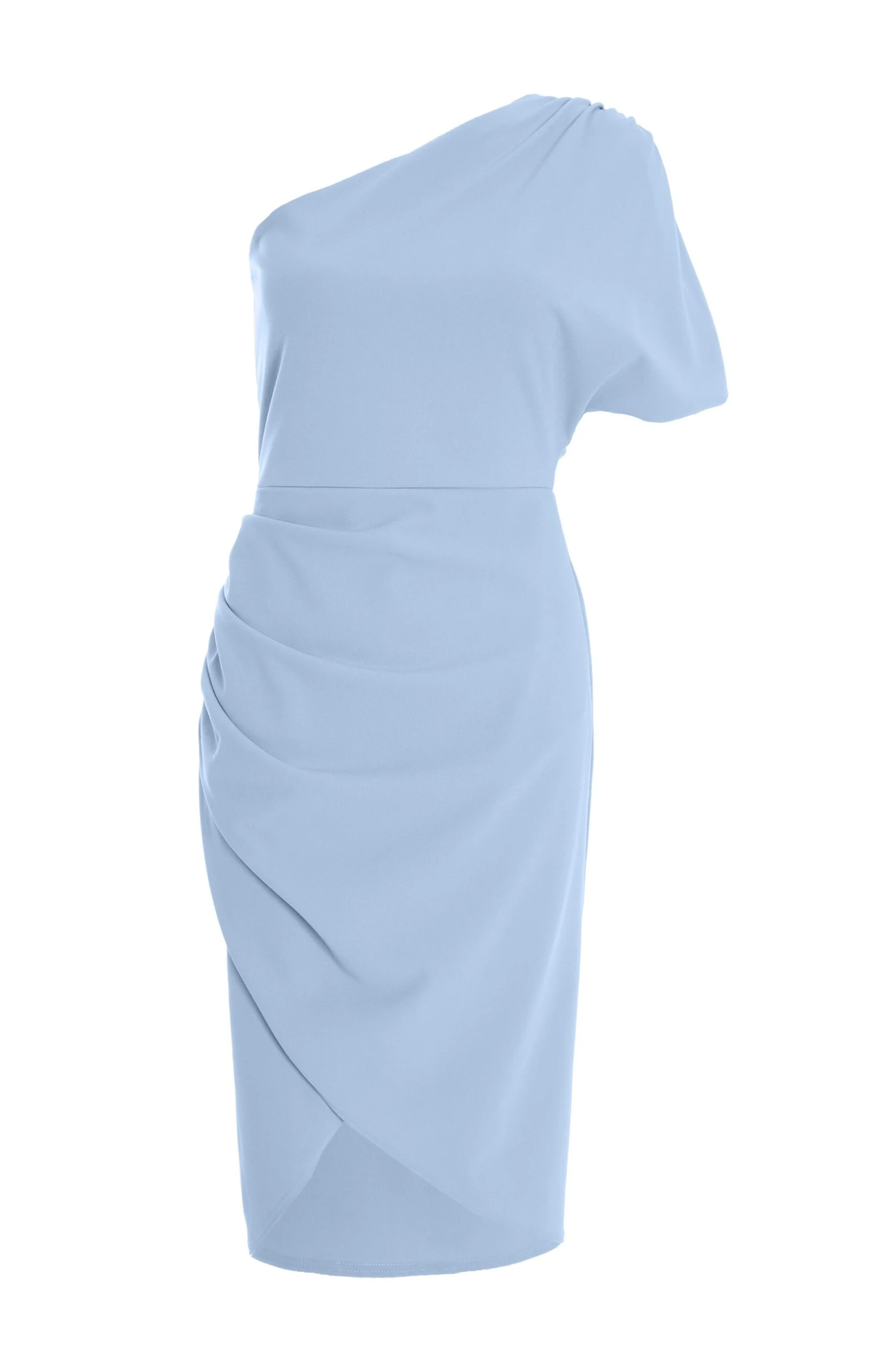 Light Blue One Shoulder Ruched Midi Dress 3 Light Blue One Shoulder Ruched Midi Dress