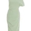 Sage Green One Shoulder Ruched Midi Dress -Princess Style Shop 00100037478 ZM