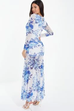 Blue Floral Mesh Maxi Dress -Princess Style Shop 00100037489 XB