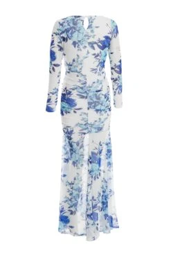 Blue Floral Mesh Maxi Dress -Princess Style Shop 00100037489 ZB