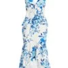 Blue Floral Dip Hem Frill Midi Dress -Princess Style Shop 00100037491 ZM