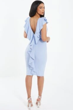 Light Blue Frill Bodycon Midi Dress 10 Light Blue Frill Bodycon Midi Dress -Princess Style Shop 00100037495 XB