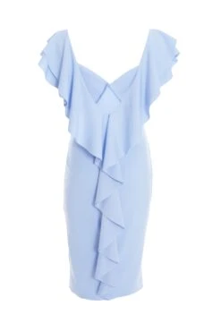 Light Blue Frill Bodycon Midi Dress 12 Light Blue Frill Bodycon Midi Dress -Princess Style Shop 00100037495 ZB