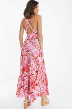 Pink Floral Cross Front Maxi Dress -Princess Style Shop 00100037501 XB