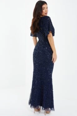 Navy Sequin Batwing Maxi Dress -Princess Style Shop 00100037506 XB