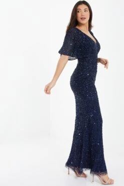 Navy Sequin Batwing Maxi Dress -Princess Style Shop 00100037506 XS
