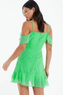 Green Chiffon Polka Dot Skater Dress -Princess Style Shop 00100037557 XB