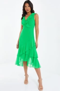 Green Chiffon Dobby Wrap Midi Dress -Princess Style Shop 00100037558 XM