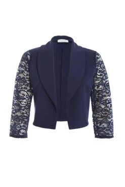 Navy Shawl Lace Crop Jacket