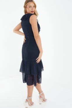Navy Chiffon Dobby Wrap Midi Dress -Princess Style Shop 00100037573 XB