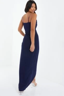 Navy Diamante Wrap Maxi Dress -Princess Style Shop 00100037574 XB