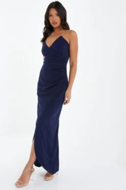 Navy Diamante Wrap Maxi Dress -Princess Style Shop 00100037574 XS