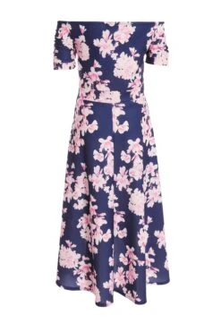 Navy Floral Bardot Dip Hem Midi Dress -Princess Style Shop 00100037576 ZB