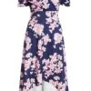 Navy Floral Bardot Dip Hem Midi Dress -Princess Style Shop 00100037576 ZM