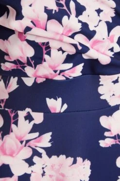 Navy Floral Bardot Dip Hem Midi Dress -Princess Style Shop 00100037576 ZS