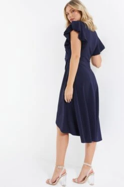 Navy Wrap Dip Hem Midi Dress -Princess Style Shop 00100037578 XB