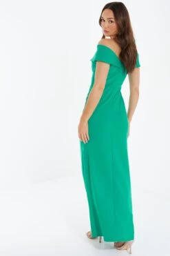 Green Ruched Bardot Maxi Dress -Princess Style Shop 00100037581 XB