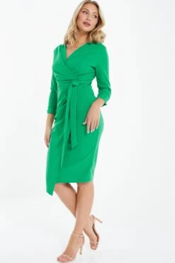 Jade Green Wrap Tie Midi Dress -Princess Style Shop 00100037621 XS