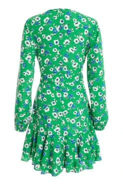 Green Floral Print Skater Mini Dress -Princess Style Shop 00100037629 ZB