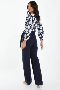 Navy Floral Palazzo Jumpsuit -Princess Style Shop 00100037631 XB