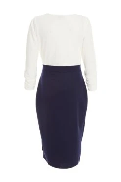 Navy Contrast Wrap Midi Dress -Princess Style Shop 00100037632 ZB
