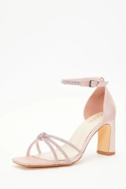 Wide Fit Pink Satin Diamante Heeled Sandals -Princess Style Shop 00100037647 XB