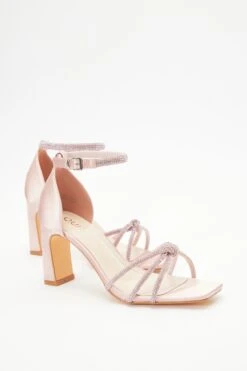 Wide Fit Pink Satin Diamante Heeled Sandals -Princess Style Shop 00100037647 XS
