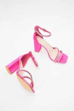 Wide Fit Pink Satin Block Heeled Sandals -Princess Style Shop 00100037652 XS