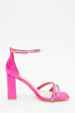 Wide Fit Pink Satin Block Heeled Sandals -Princess Style Shop 00100037652 ZS