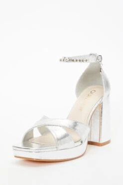Wide Fit Silver Platform Heeled Sandals -Princess Style Shop 00100037653 XB